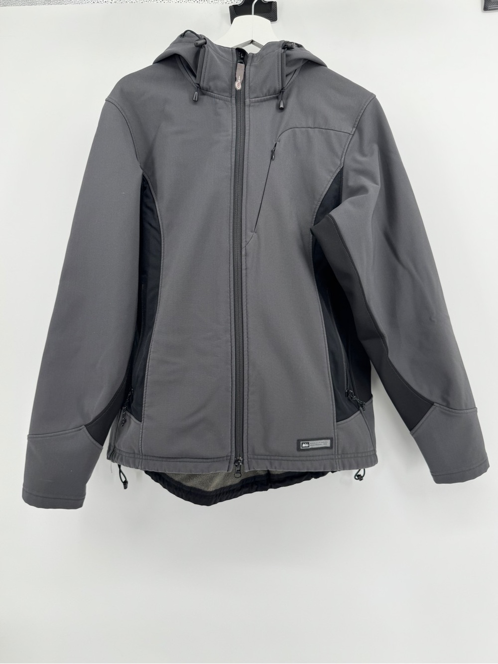 REI woman’s  Hooded Gray Softshell Jacket